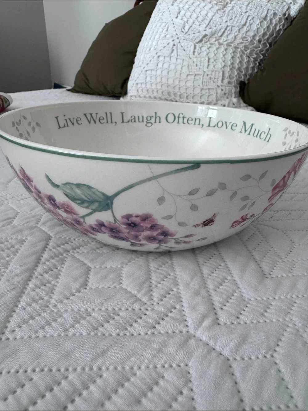 Lenox Butterfly Meadow Sentiment Serving Bowl “Live Well Laugh Often Love Much”